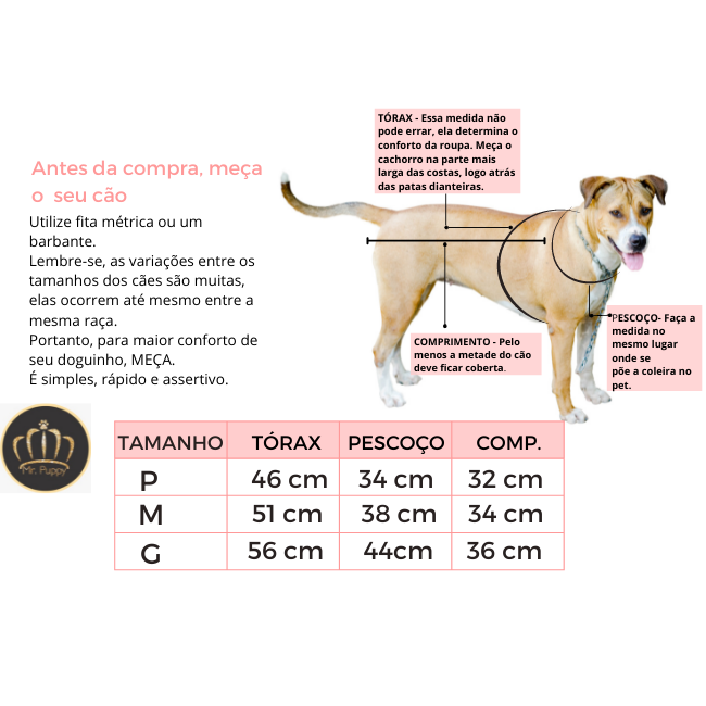 tabela de medida de roupa para cachorro pequeno